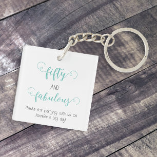 Teal 50 and Fabulous Birthday Acrylic Keychain