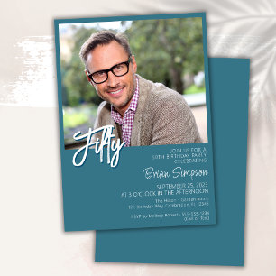 Teal 50th Birthday Photo  Invitation