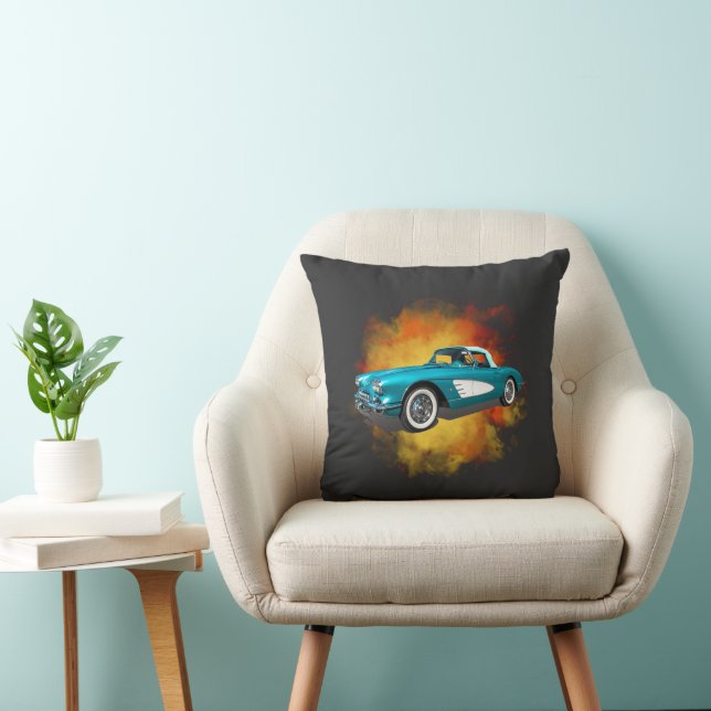 Teal 59 Corvette Car Red Explosion background Cushion (Chair)