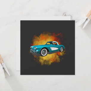 Teal 59 Corvette Car Red Explosion background Invitation