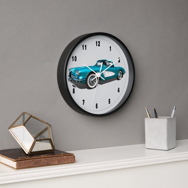 Teal 59 Corvette customisable background  Clock (Office)