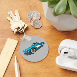 Teal 59 Corvette customizable background Key Ring