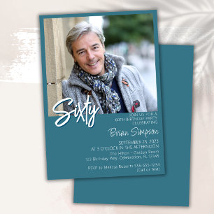 Teal 60th Birthday Photo  Invitation