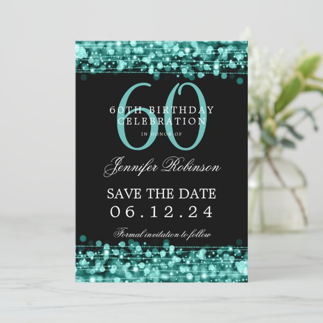 Teal 60th Birthday Save the Date w/ Details Invitation (Standing Front)