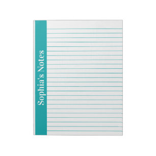 Teal 8.5x11 Letter Size Left Vertical Name Notepad