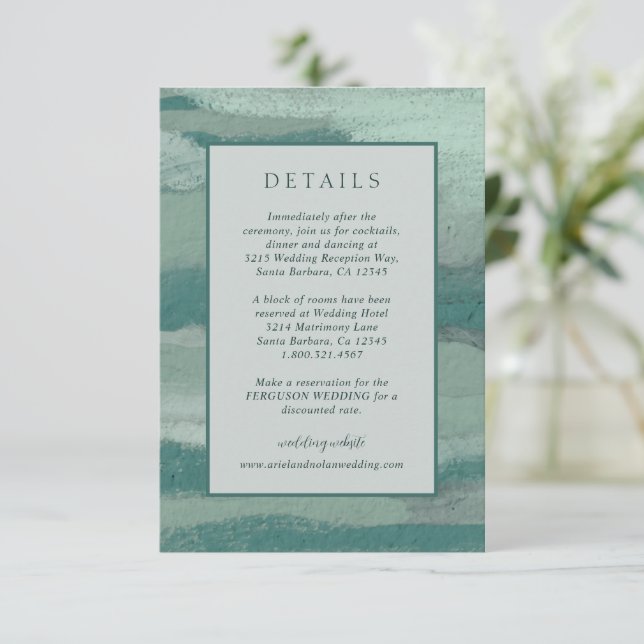 Teal Absract Coastal Chic Modern Wedding Enclosure Card (Standing Front)
