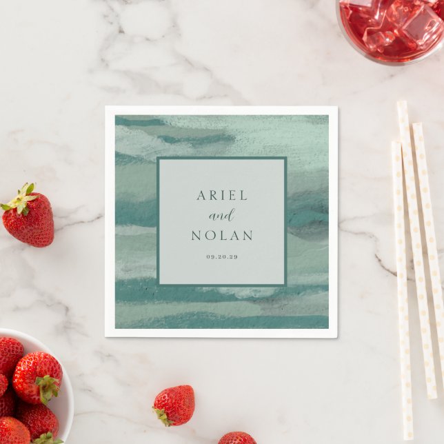 Teal Absract Coastal Chic Modern Wedding Napkin (Insitu)