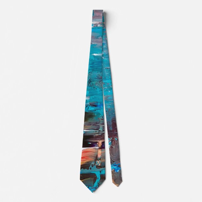 Teal Abstract Art Tie (Front)