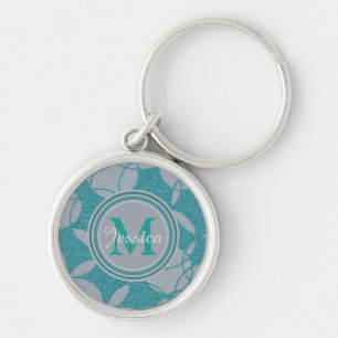 Teal Abstract Circles Pattern Personalised Key Ring