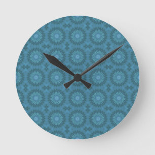 Teal Abstract Flowers Round Clock