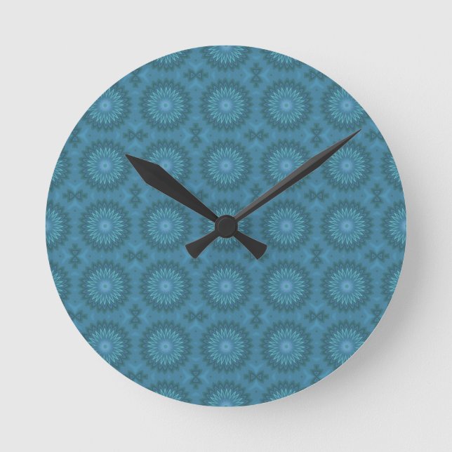Teal Abstract Flowers Round Clock (Front)