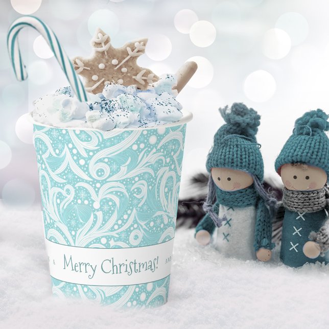 Teal Abstract Snowflake Pattern#10 ID1009 Paper Cups (Creator Uploaded)