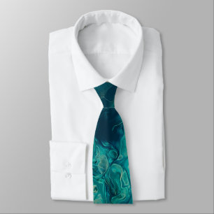 Teal Acrylic Pouring Abstract Fluid Art Tie