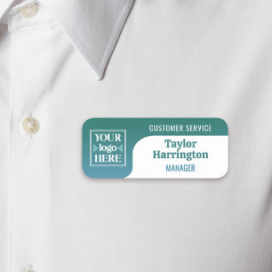Teal Add Your Logo Employee Name & Title Name Tag