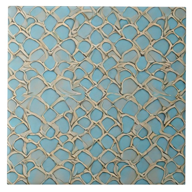 Teal aesthetic mediaeval dragon scale inspired  ceramic tile (Front)