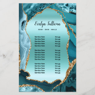Teal agate faux foil price list flyer