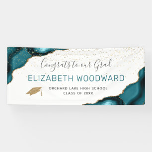 Teal Agate Faux Gold Glitter Graduation Banner