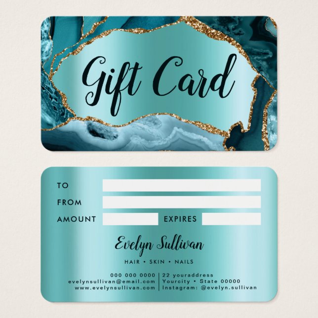 Teal Agate Faux Pearlescent Foil Gift Card (Front & Back)