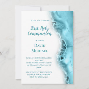 teal agate First Holy Communion Invitation