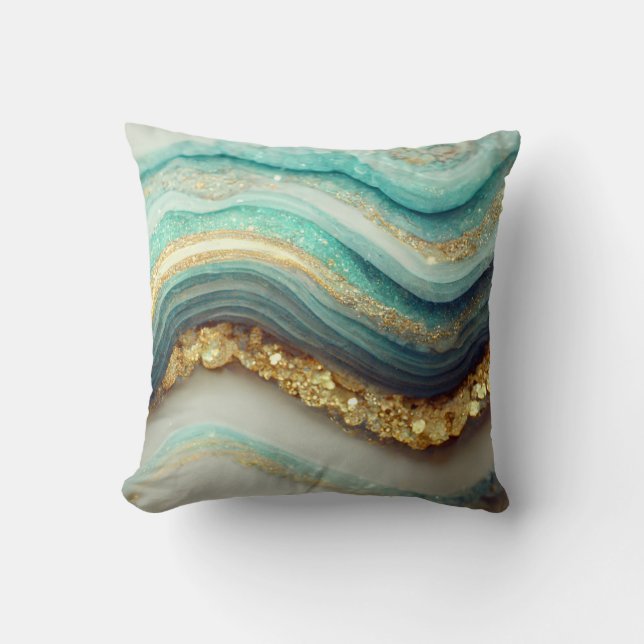 Teal Agate Geode Stone Cushion (Front)