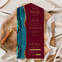 Teal Agate Gold Burgundy Wedding