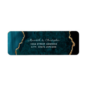 Teal Agate Gold Glitter Wedding Return Address Label