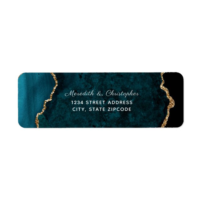 Teal Agate Gold Glitter Wedding Return Address Label (Front)