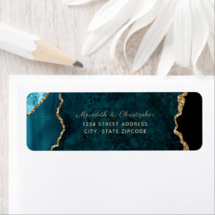 Teal Agate Gold Glitter Wedding Return Address Return Address Label