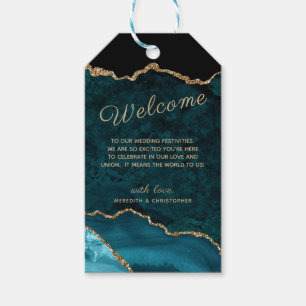 Teal Agate Gold Glitter Wedding Welcome Gift Tags
