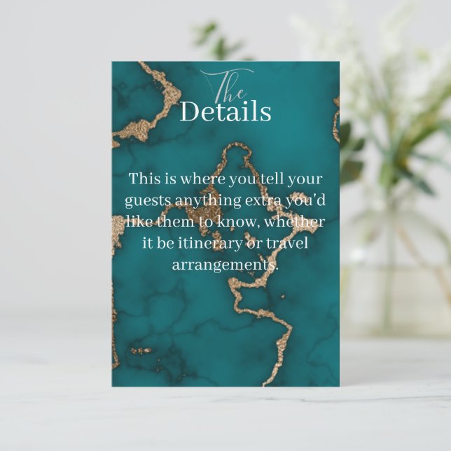 Teal Agate Gold Kintsugi Menu Enclosure Card (Standing Front)