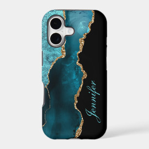 Teal Agate Modern Watercolor Gold Personalised