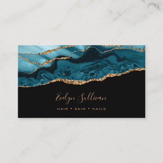 teal agate on black business card (Front)