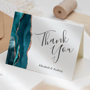 Teal Agate Rose Gold Wedding Thank You Card