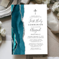  Teal Agate Silver Glitter First Holy Communion