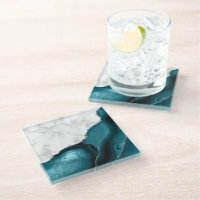 Teal Agate Silver Glitter White Faux Marble