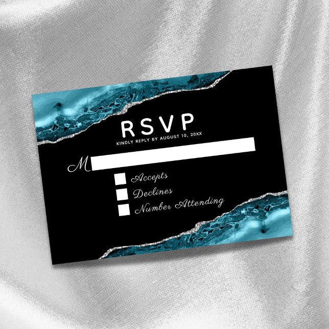 Teal Agate Silver Wedding RSVP Card (Creator Uploaded)