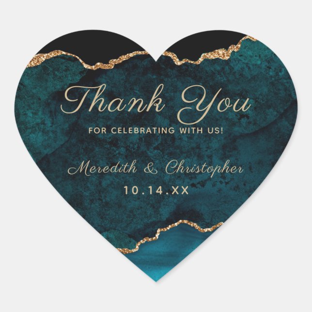 Teal Agate Thank You Heart Sticker (Front)