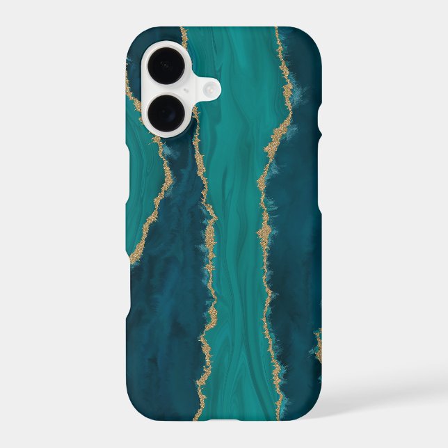 Teal Agate Waves – Abstract Marble with Gold (Back)
