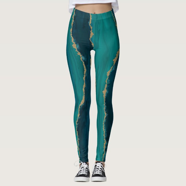 Teal Agate Waves – Abstract Marble with Gold Leggings (Front)