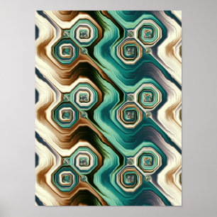 Teal Agate Waves Abstract Pattern Poster