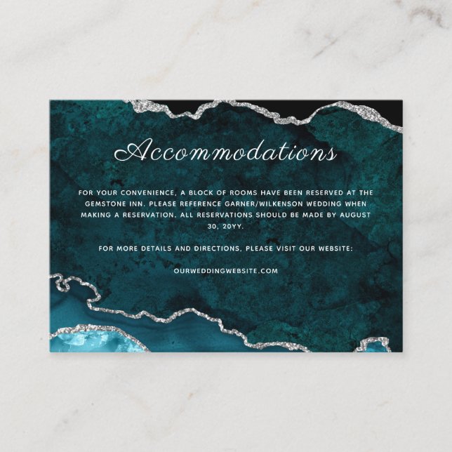 Teal Agate Wedding Accommodations Enclosure Card (Front)