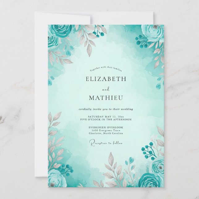 Teal Airy Spring Wedding Invitation (Front)