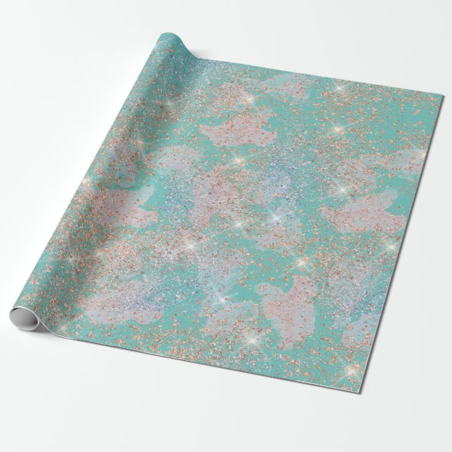 Teal All Occasion Splatter Glitter Texture Look  Wrapping Paper (Unrolled)