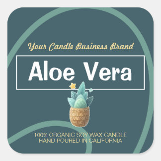 Teal Aloe Vera Cute Style Modern Candles Labels 