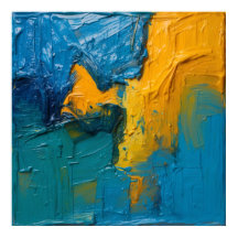 Teal & Amber Impasto Abstract Art Poster II | Text