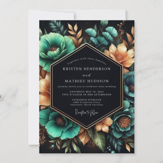 Teal Amber Luminous Wedding Invitation (Front)