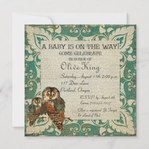 Teal Amber Owls  Baby Shower Invitation