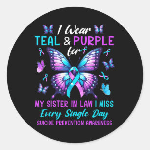 Teal &amp; Purple For Sister In Law Suicide Preven Classic Round Sticker