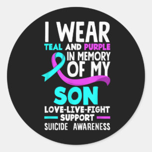 Teal & Purple In Memory Of My Son Suicide Prev Classic Round Sticker
