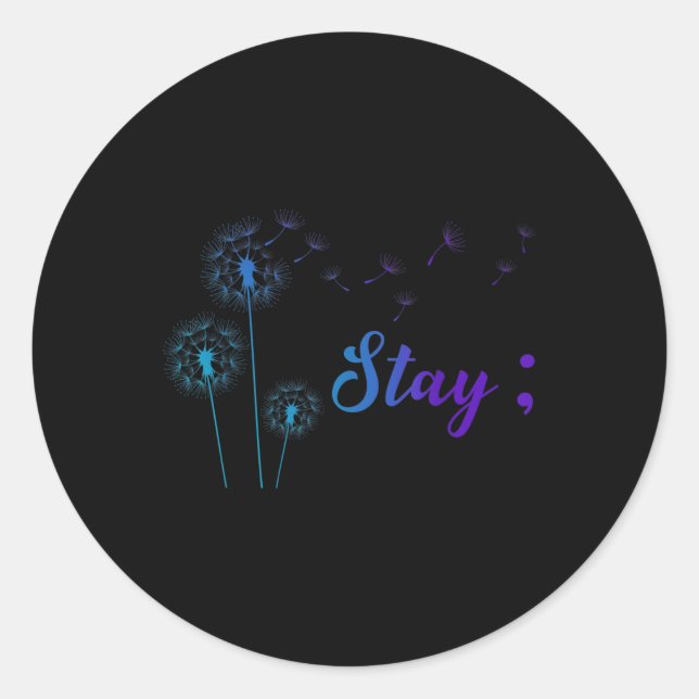 Teal &amp; Purple Ribbon Dandelion Suicide Prevent Classic Round Sticker (Front)